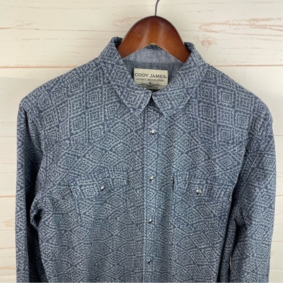 Cody James | Blue Gray Southwest Western Print Pearl Snap Shirt - Picture 2 of 8
